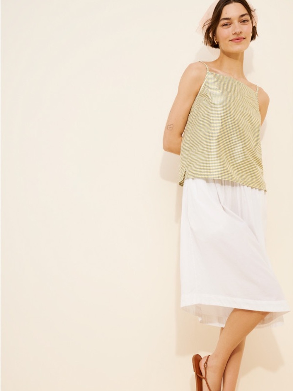 DONNI. Taffeta Shell Tank in Green Gingham - Picture 3 of 8